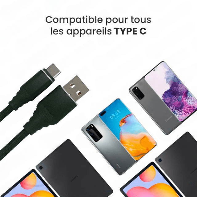 Câble USB Type-C Renforcé - 1m - BASIC INFORMATIQUE