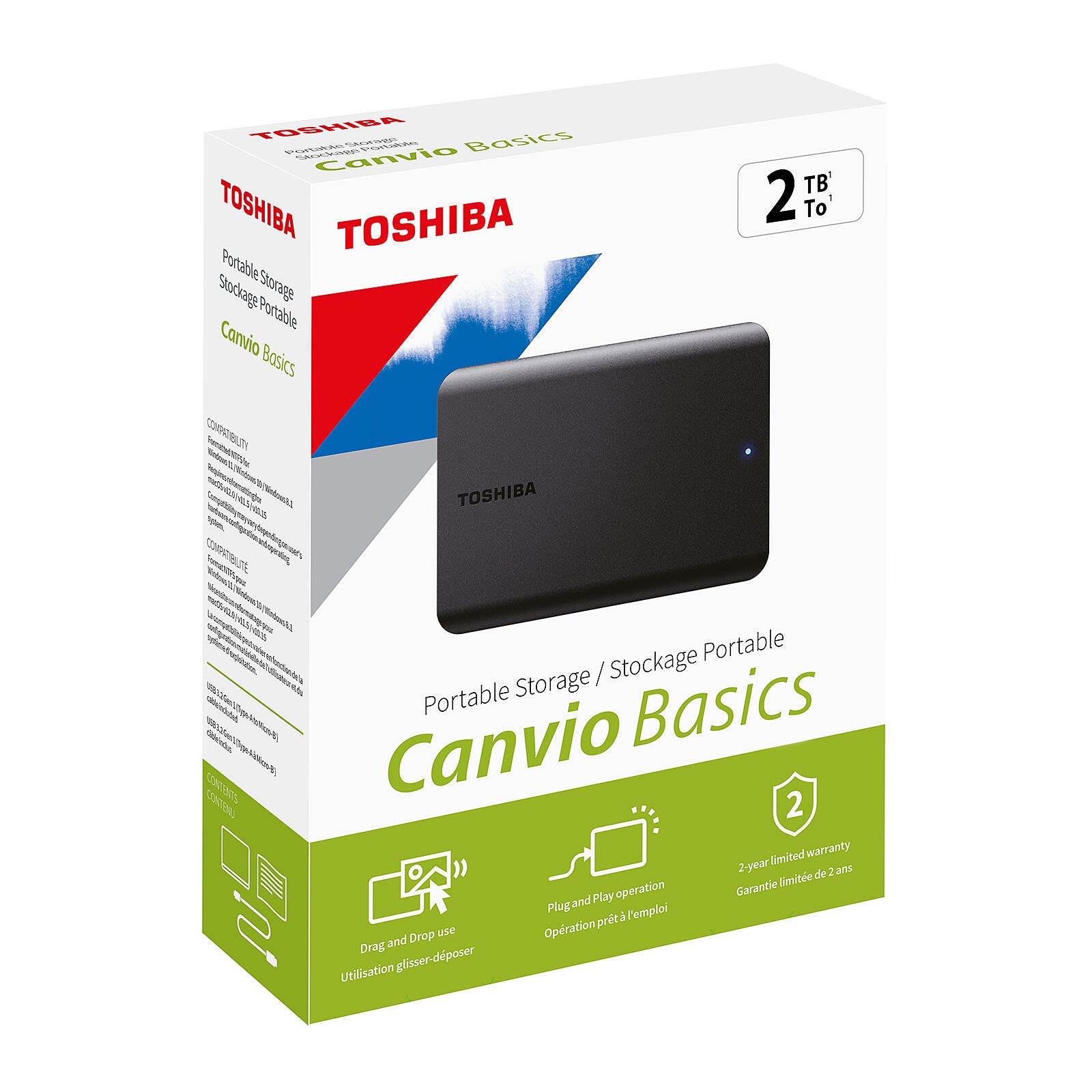 Disque Dur Toshiba canvio basics 2,5″ externe HDTB520EK3AA - BASIC INFORMATIQUE