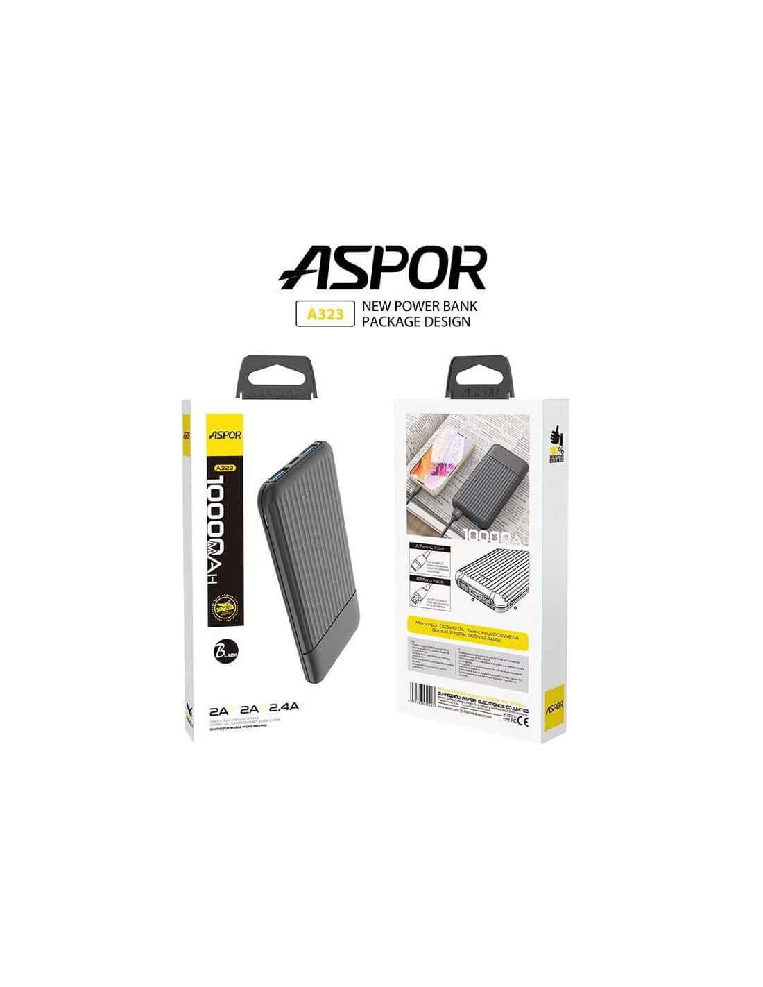 Batterie Externe 10 000mAh A323 - ASPOR - BASIC INFORMATIQUE